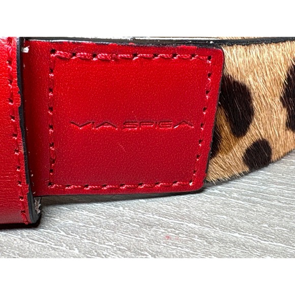 Via Spiga Leopard Print Calf Hair Belt Red Leather Italian VS7584 Small - Picture 2 of 7